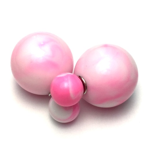 CPink white double sided two-sided earrings - Picture 1 of 2